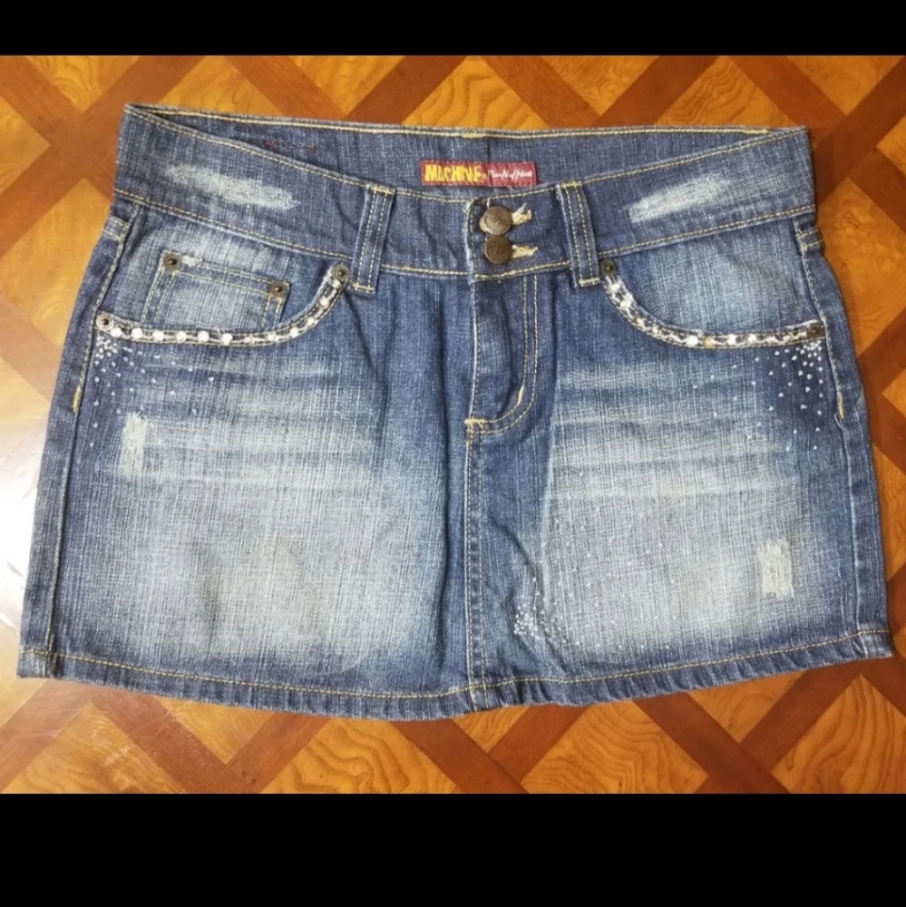 Denim skirt bundle- 2 jean mini skirts with rhinestones/ beading - medium (7)